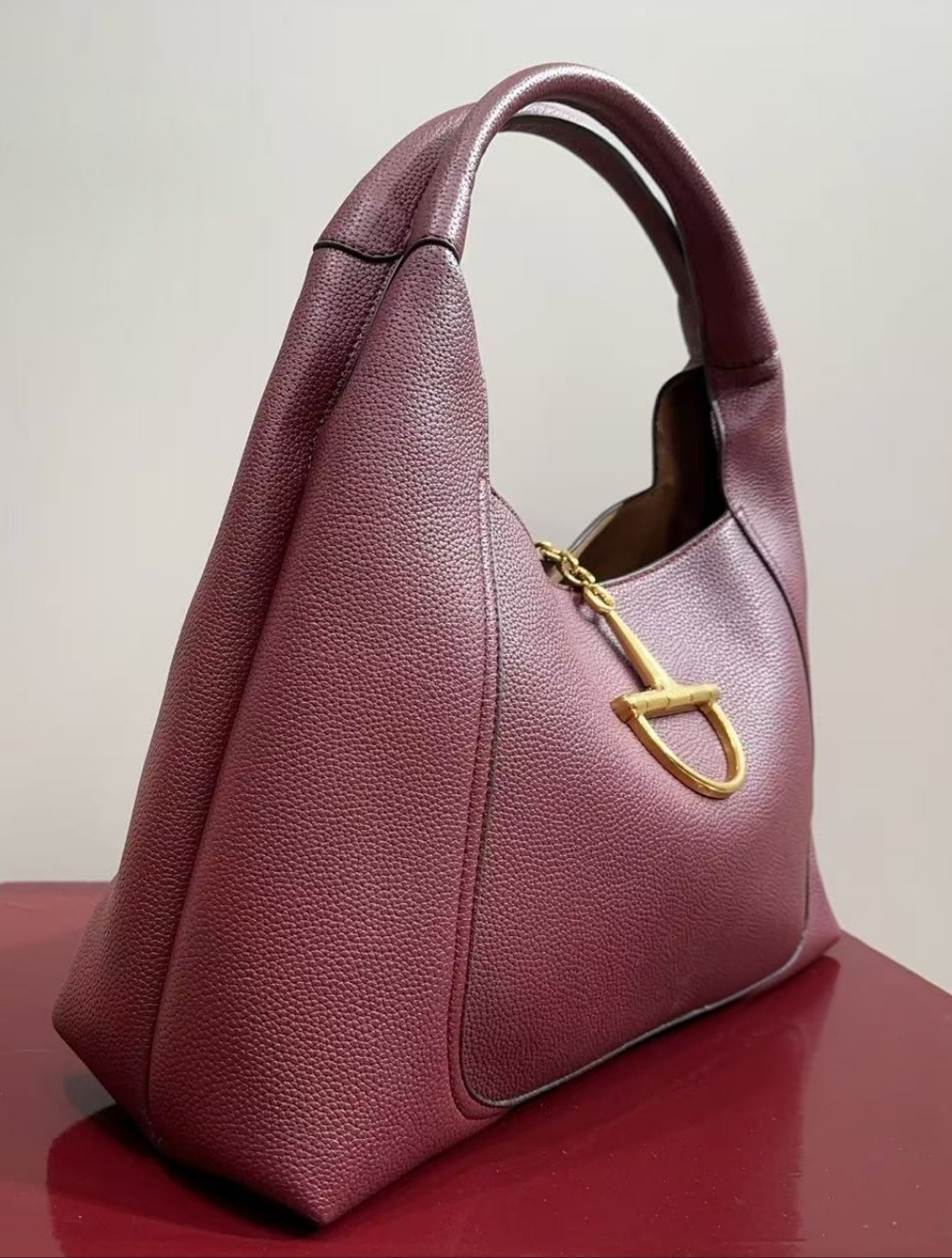 Structured Burgundy Leather Shoulder Bag